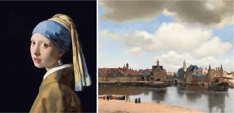 フェルメール《真珠の耳飾りの少女》と《デルフトの眺望》。2025年の研究で、マリア・デ・クナイトが購入を主導した可能性が論じられている作品