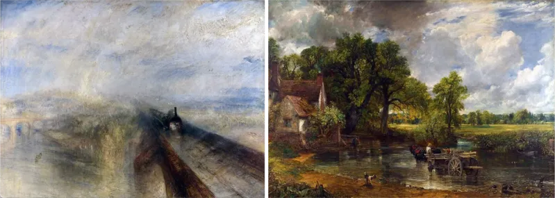 J・M・W・ターナー《雨、蒸気、速度―グレート・ウェスタン鉄道》1844年とジョン・コンスタブル《干し草車》1821年
